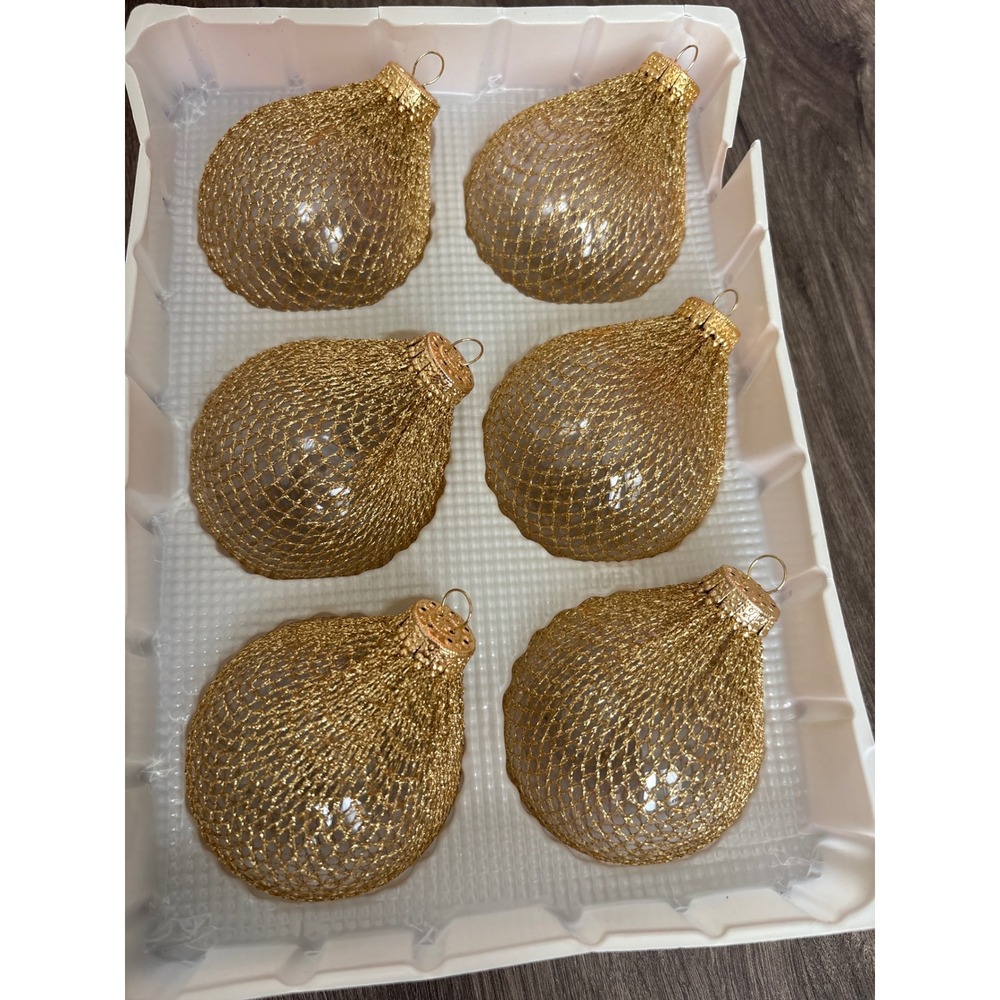 Vintage y2k Trim a Home Glass Gold Net Ball Christmas‎ Ornaments Ball Shape